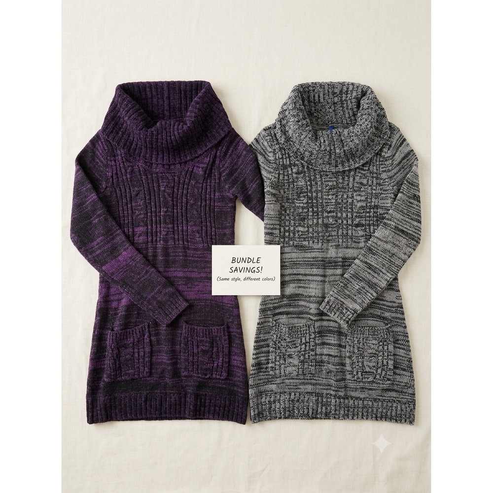 Falls Creek Womens Cowl Neck Sweater Dress Bundle Purple Gray Space Dye Small